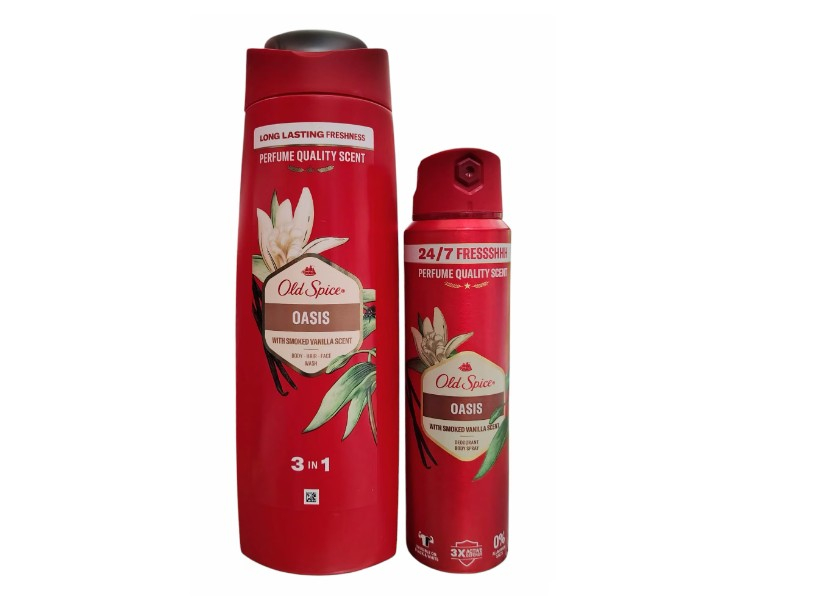 Gel de dus si sampon 3 in 1 Old Spice Oasis pentru corp, par si fata, 400 ml + Deodorant spray Old Spice Oasis, 150 ml [1]