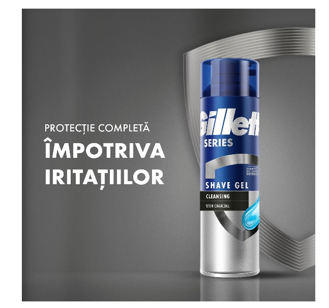 Gel de ras pentru barbati cu efect de curatare Gillette Series cu carbune, protectie completa impotriva iritatiei, 200 ml [2]