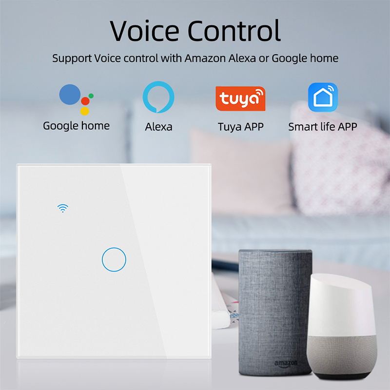 Intrerupator Inteligent cu Touch, WiFi, Control la Distanta, Compatibil cu Alexa/Google Assistant, Sticla Securizata, Cu/Fara Nul, 10A, 1 Canal, Alb [3]