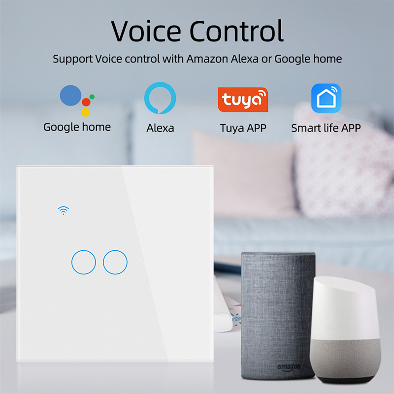 Intrerupator Inteligent cu Touch, WiFi, Control la Distanta, Compatibil cu Alexa/Google Assistant, Sticla Securizata, Cu/Fara Nul, 10A, 2 Canale, Alb [3]