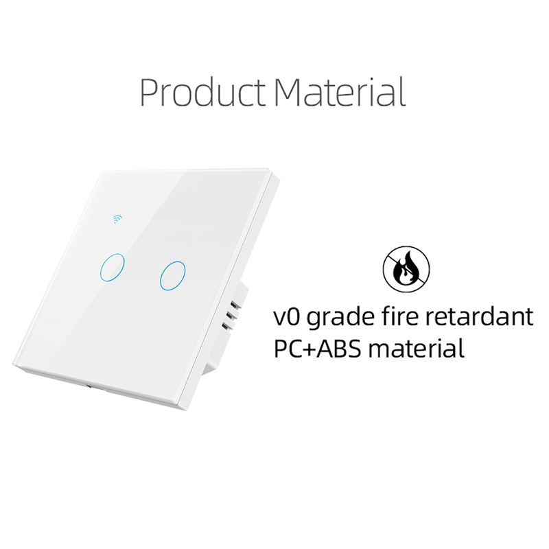 Intrerupator Inteligent cu Touch, WiFi, Control la Distanta, Compatibil cu Alexa/Google Assistant, Sticla Securizata, Cu/Fara Nul, 10A, 2 Canale, Alb [4]