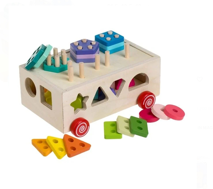 Jucarie Sortator din Lemn Vehicul cu Forme 21,5x13,5x13cm [2]