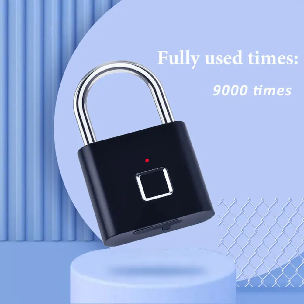 Lacat cu amprenta digitala, Rezistent la Apa, Reincarcabil, Deblocare Rapida, Anti-Furt,  Pentru Dulap, Usi, Bagaje, Negru [6]