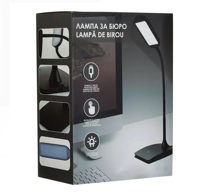Lampa de Birou Neagra cu LED Functie Tactila & USB [7]