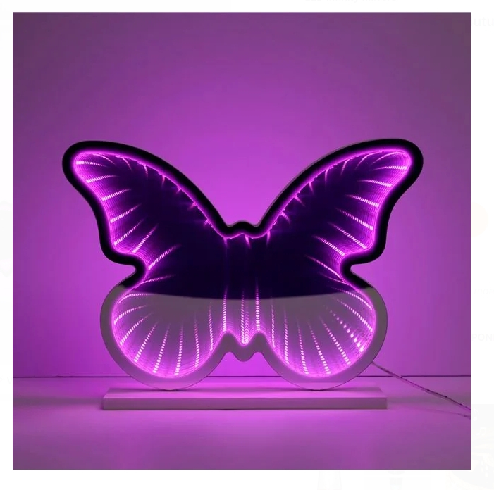 Lampa LED Infinity Mirror Fluture Fucsia Negru 25x6x19.5cm [3]