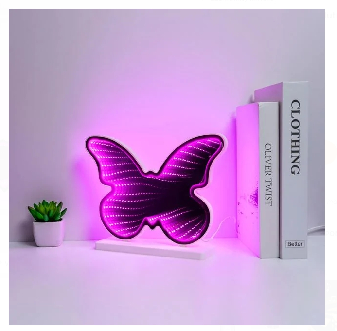 Lampa LED Infinity Mirror Fluture Fucsia Negru 25x6x19.5cm [4]