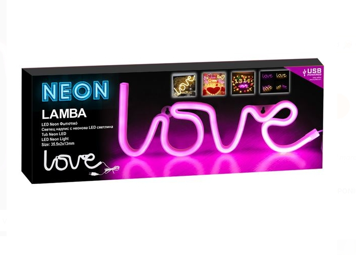 Lampa LED Neon LOVE Fucsia cu USB 35.5x13cm [5]