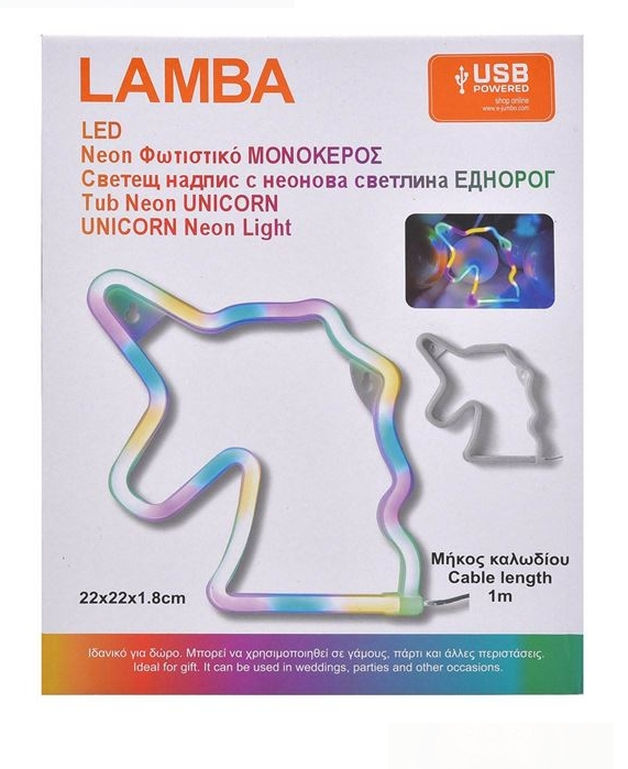 Lampa LED Neon Unicorn Multicolor cu USB 22x22cm [5]