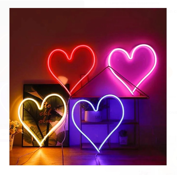 Lampa LED Inima Fucsia Neon cu USB 36.3x29cm [1]