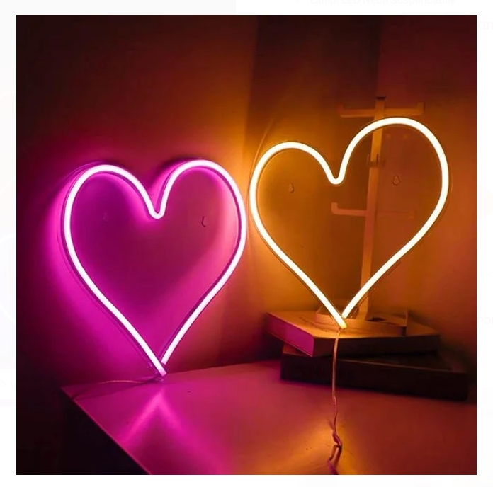 Lampa LED Inima Fucsia Neon cu USB 36.3x29cm [2]