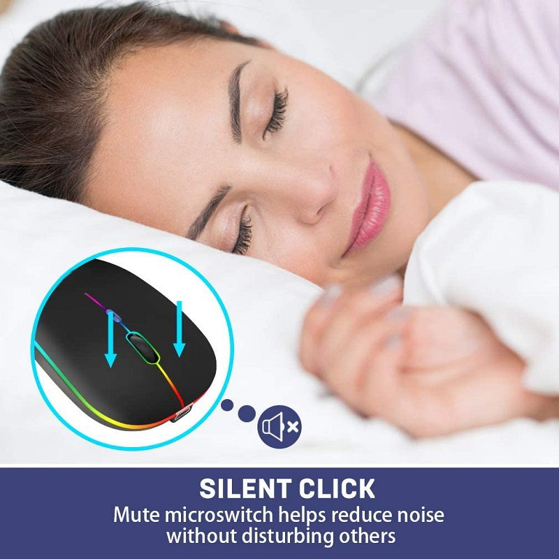 Mouse Wireless Reincarcabil, Iluminare RGB, Bluetooth 5.1 si 2.4GHZ, Reglabil 800/1200/1600DPI, Silentios, Ergonomic, Negru [6]