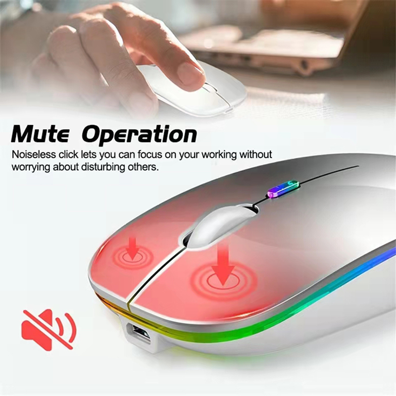 Mouse Wireless Reincarcabil, Iluminare RGB, Bluetooth 5.1 si 2.4GHZ, Reglabil 800/1200/1600DPI, Silentios, Ergonomic, Rose Gold [3]