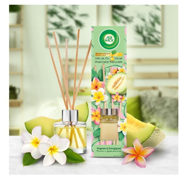 Odorizant de camera cu betisoare parfumate Air Wick, Pepene galben si frangipani, 40ml [2]