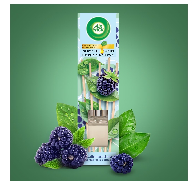 Odorizant de camera cu betisoare parfumate Air Wick, Roua diminetii si mure, 40ml [5]