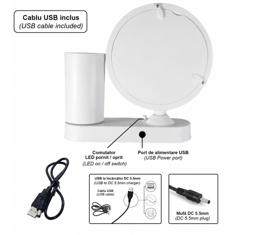 Oglinda magica cu insertie foto si lumina LED cu suport de pixuri - ROTUND [4]