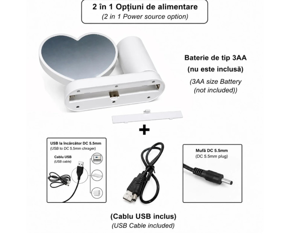 Oglinda magica cu insertie foto si lumina LED cu suport de pixuri - INIMA [5]