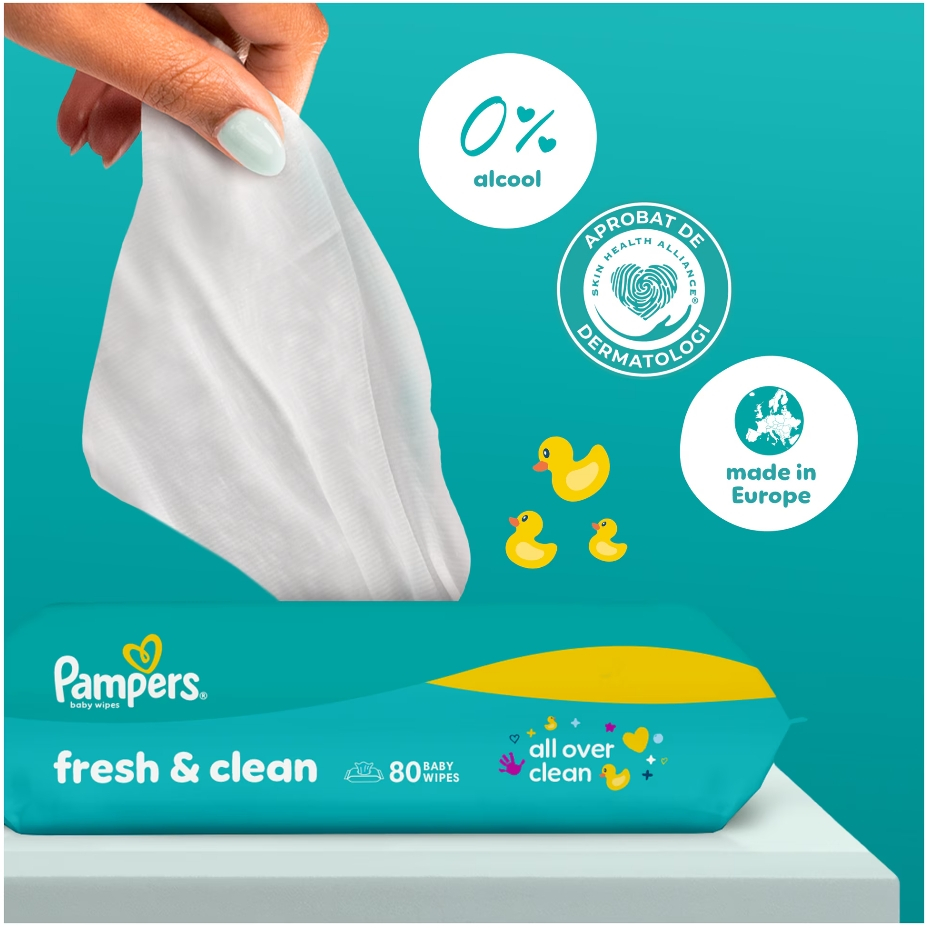 Servetele umede Pampers Fresh Clean, 12 pachete x 80 servetele, 960 bucati [3]