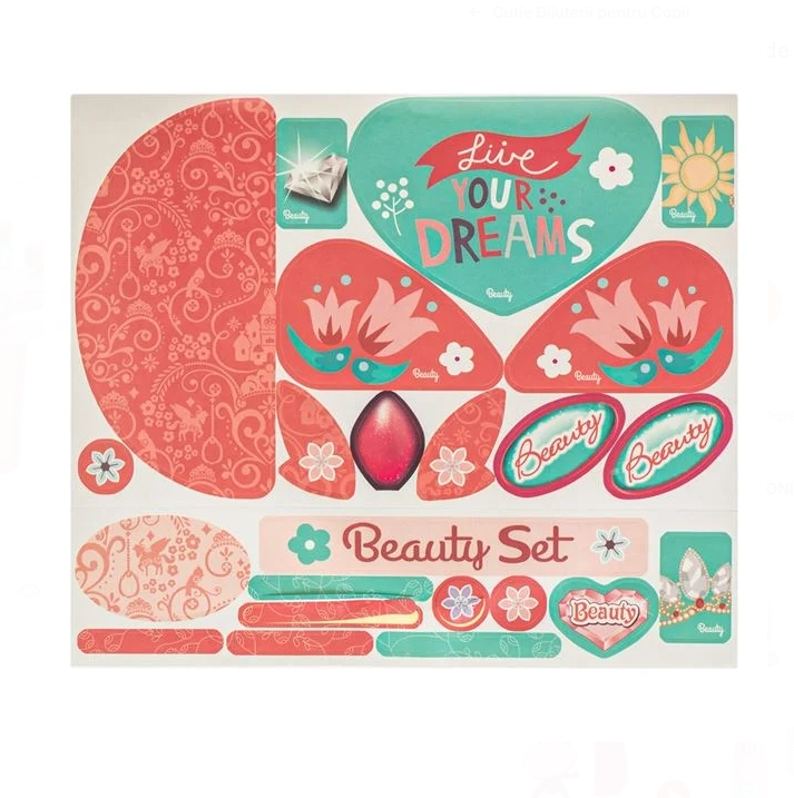 Valiza Cutie Bijuterii Roz Verde cu Oglinda & Accesorii 26x10x20cm - 14 piese [7]
