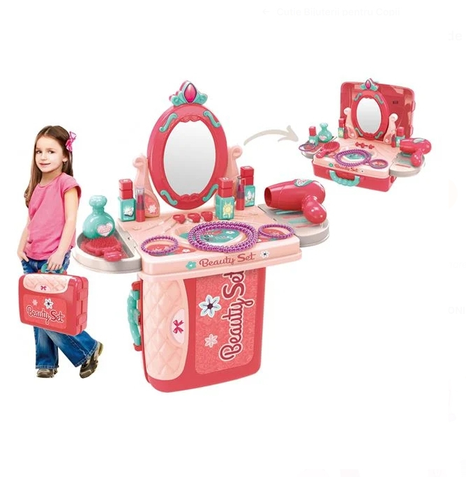 Valiza Cutie Bijuterii Roz Verde cu Oglinda & Accesorii 26x10x20cm - 14 piese [2]