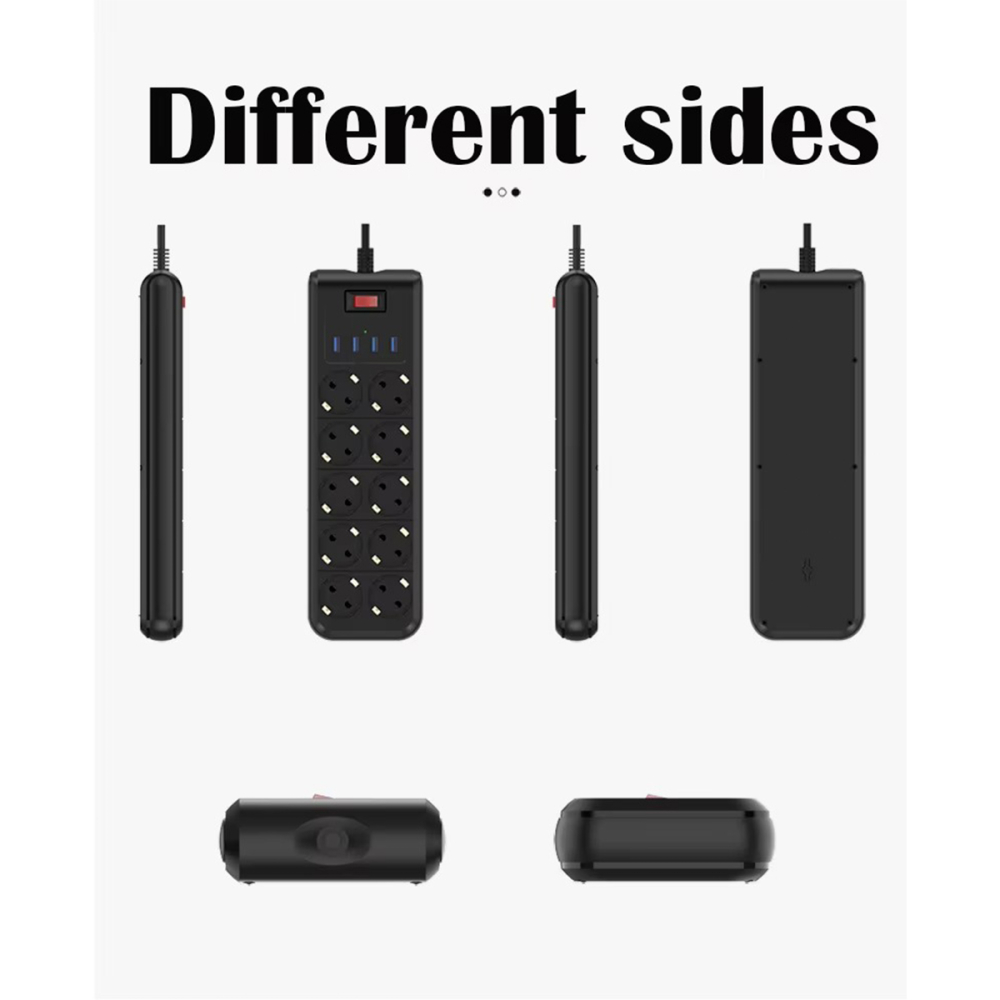 Prelungitor 10 prize si 4 porturi USB 3.1, intrerupator ON/OFF, lungime cablu 2m, protectie la suprasarcina si supratensiune, Negru [3]