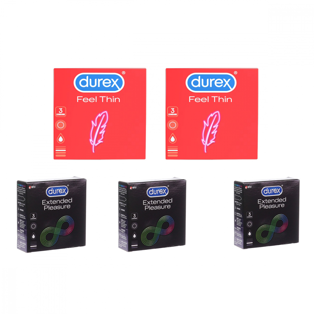 Set prezervative Durex Feel Thin si Extended Pleasure, 15 bucati [1]