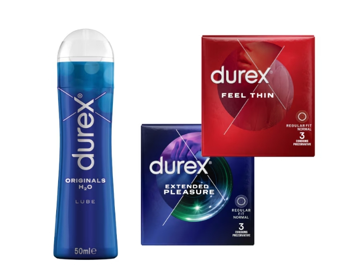 Pachet Durex Prezervative Extended Pleasure 3 buc + Prezervative Feel Thin 3 buc + Lubrifiant Durex Originals 50 ml [1]