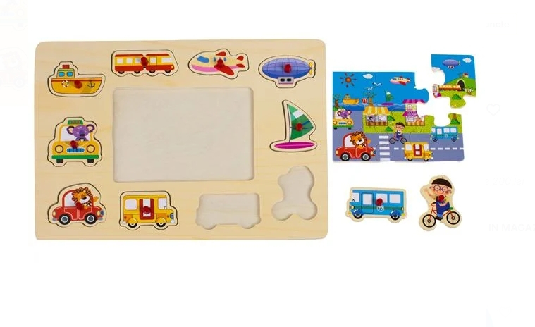 Puzzle din Lemn Drum cu Vehicule de Transport (10 piese) 30x22cm [2]