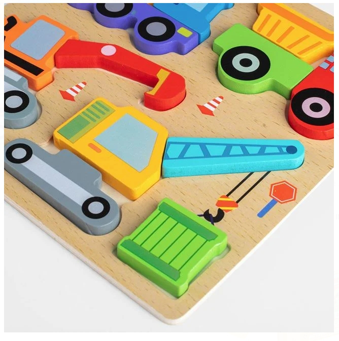 Puzzle din Lemn cu Vehicule de Constructii 19x19cm [2]