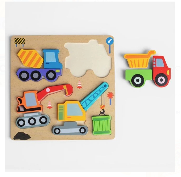 Puzzle din Lemn cu Vehicule de Constructii 19x19cm [3]