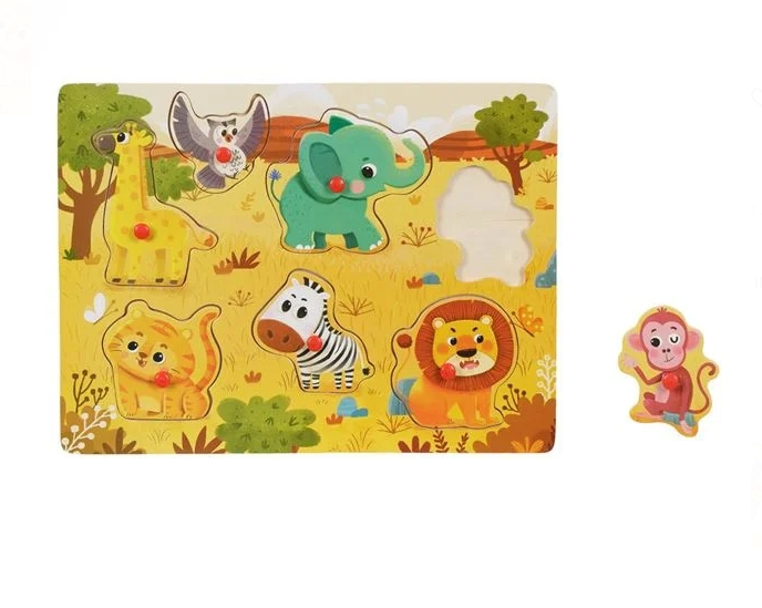 Puzzle Incastru din Lemn Animale Ferma (7 piese) - 30x22cm [2]