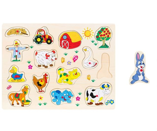 Puzzle Incastru din Lemn Animale Ferma (14 piese) - 40x30cm [2]