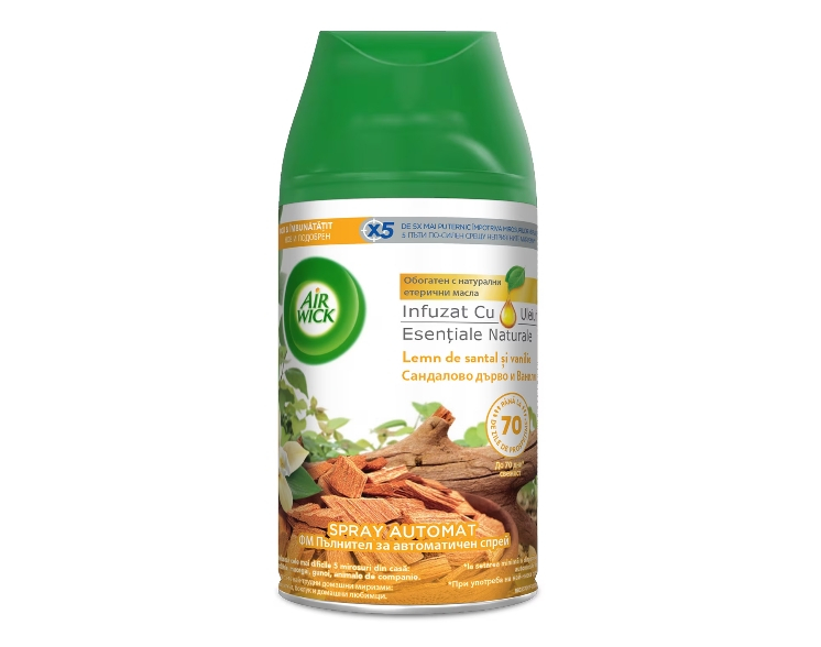 Rezerva spray odorizant automat de camera Air Wick Freshmatic, Lemn de Santal & Vanilie, Duo Pack, 2x250 ml [1]