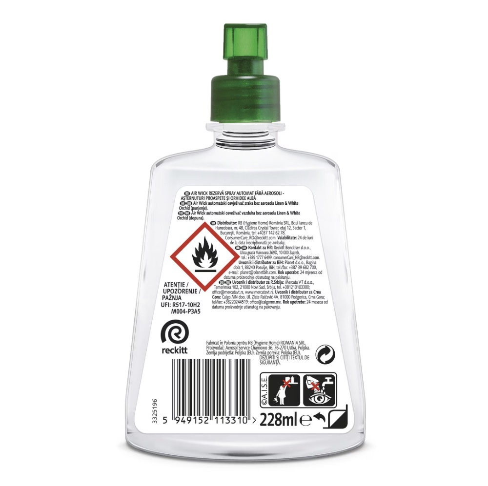 Rezerva odorizant de camera spray automat fara aerosoli Air Wick, Asternuturi proaspete si orhidee alba, 228ml, 4 x 228 ml [3]