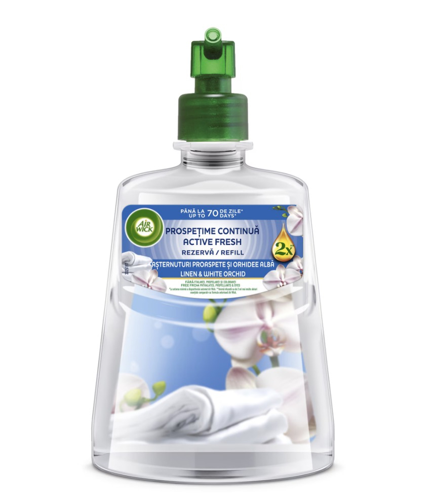 Rezerva odorizant de camera spray automat fara aerosoli Air Wick, Asternuturi proaspete si orhidee alba, 228ml, 4 x 228 ml [2]