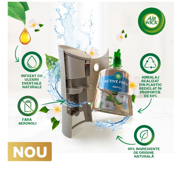 Odorizant de camera kit spray automat fara aerosoli Air Wick, Bumbac Proaspat, 228ml [3]