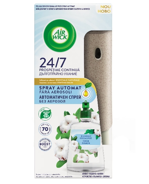 Odorizant de camera kit spray automat fara aerosoli Air Wick, Bumbac Proaspat, 228ml [1]