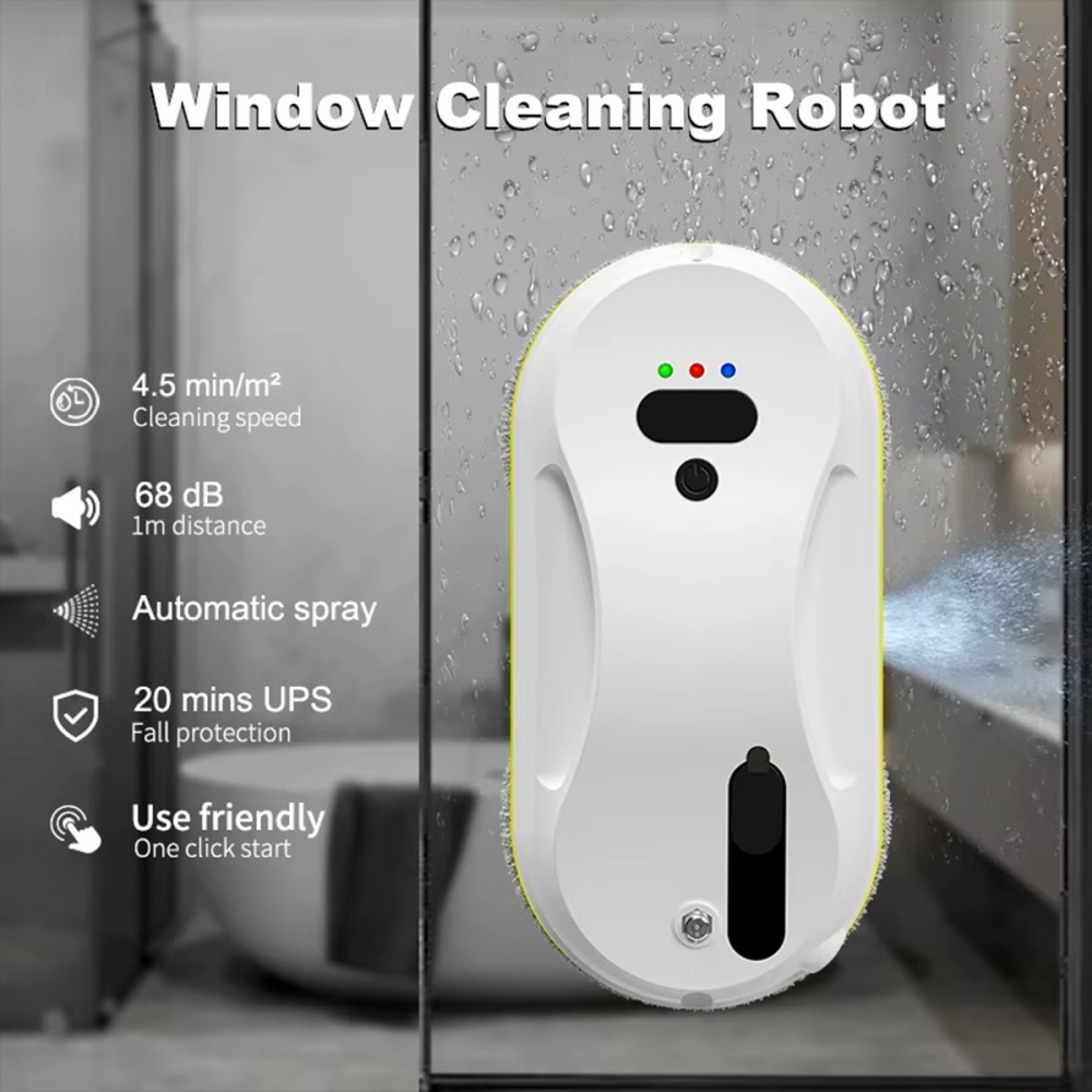Robot Curatare Geamuri AIKO, Functie automata de pulverizare a apei, Mop rotativ dublu,  Rezervor de apa 60 ml, 2 moduri de curatare, Control din telecomanda, Potrivit pentru toate suprafetele, Alb [4]