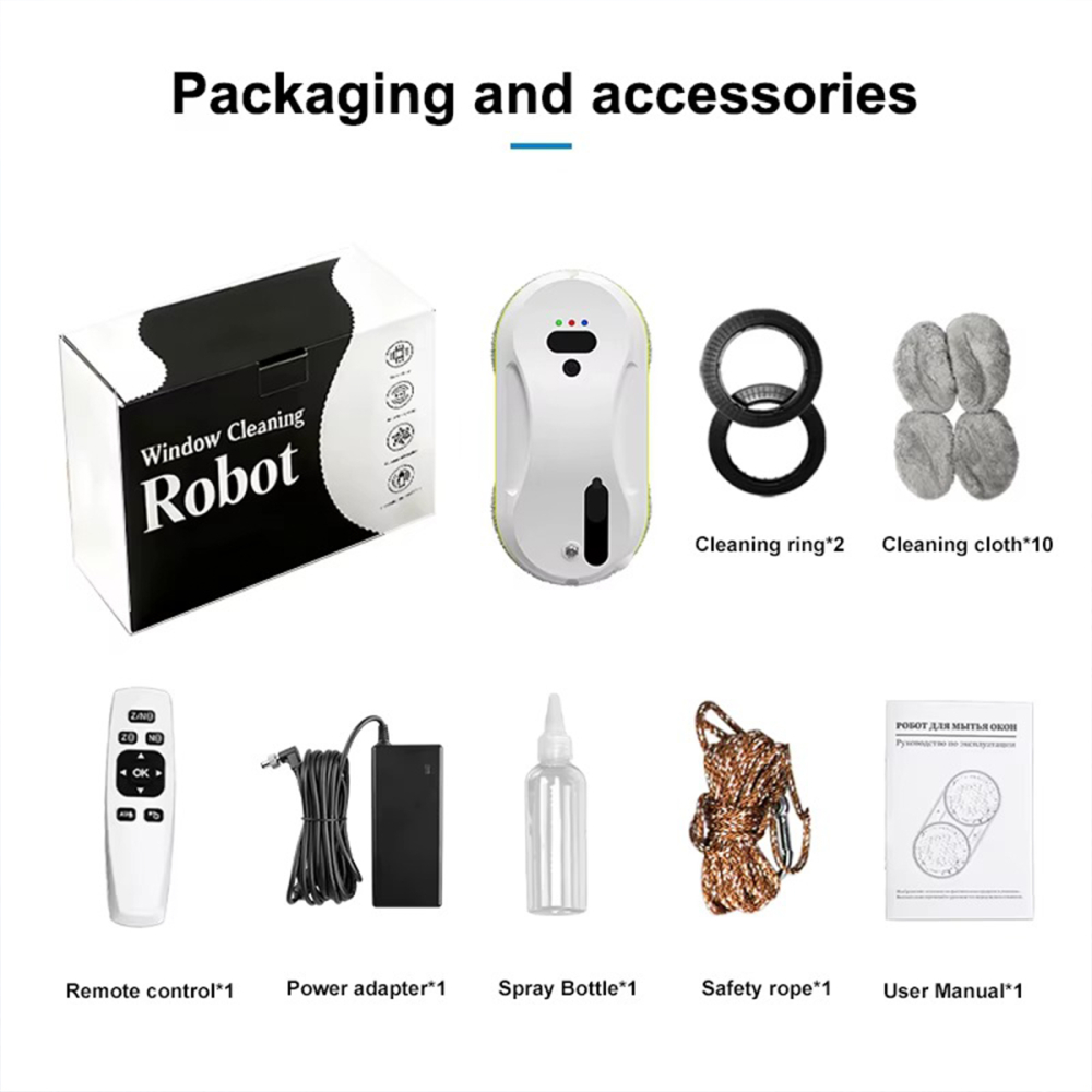Robot Curatare Geamuri AIKO, Functie automata de pulverizare a apei, Mop rotativ dublu,  Rezervor de apa 60 ml, 2 moduri de curatare, Control din telecomanda, Potrivit pentru toate suprafetele, Alb [6]
