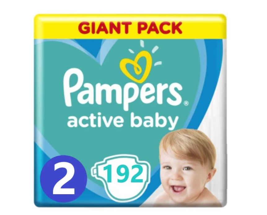 Scutece Pampers Active Baby Giant Pack Marimea 2, Nou Nascut, 4 -8 kg, 192 buc [1]