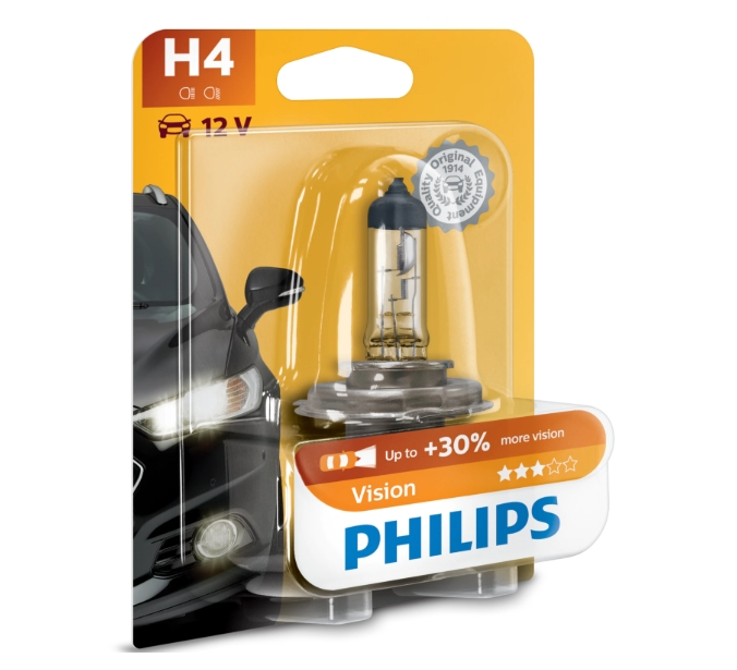 Bec auto cu halogen pentru far Philips H4 Vision, +30%, 12V, 55W, 1 Buc [1]