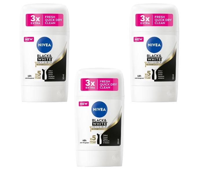 Set antiperspirante Nivea Black & White Silky Smooth, 48h protectie, 50ml x 3 [1]