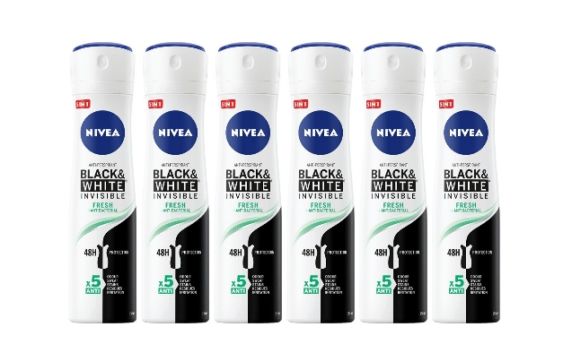 Set 6 X Nivea Antiperspirant Woman Deo 150ml Black & White Invisible Fresh, 0% Alcohol, Non-Irritating, 48h Protection [1]