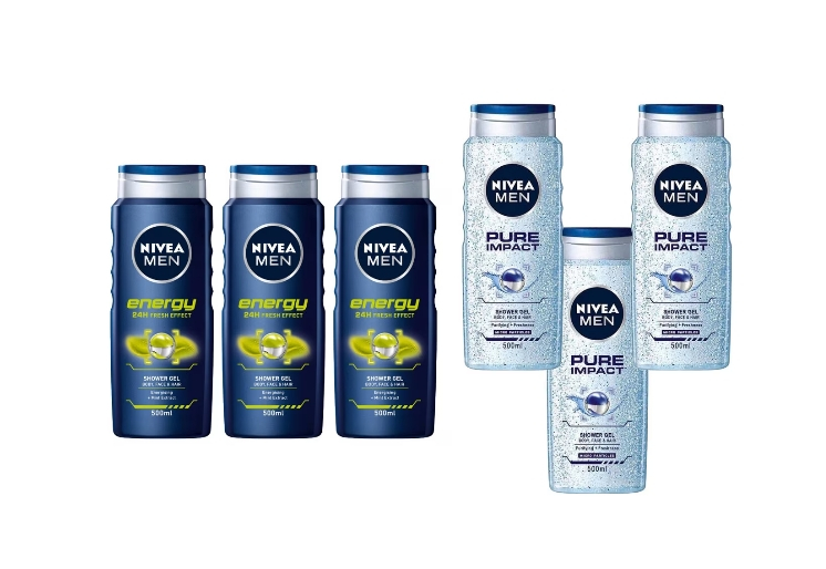 Set Nivea Variety 6 x Componente, 3 x gel dus 500ml energy men, 3 x gel dus 500ml men pure impact, curatare eficienta [1]