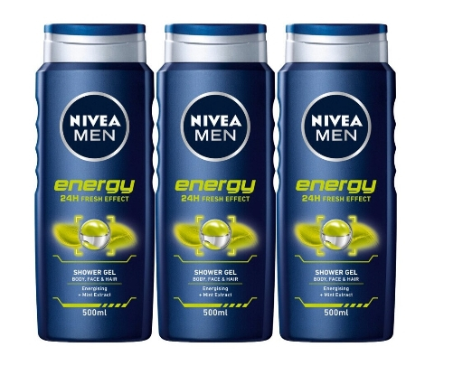 Set 3 x Nivea gel dus 500ml energy men, curatare eficienta, hidratare intensa [1]