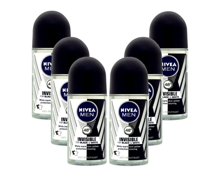 Set 6X Antiperspirant Roll-on Men Black&White Invisible Original 50ml Nivea [1]