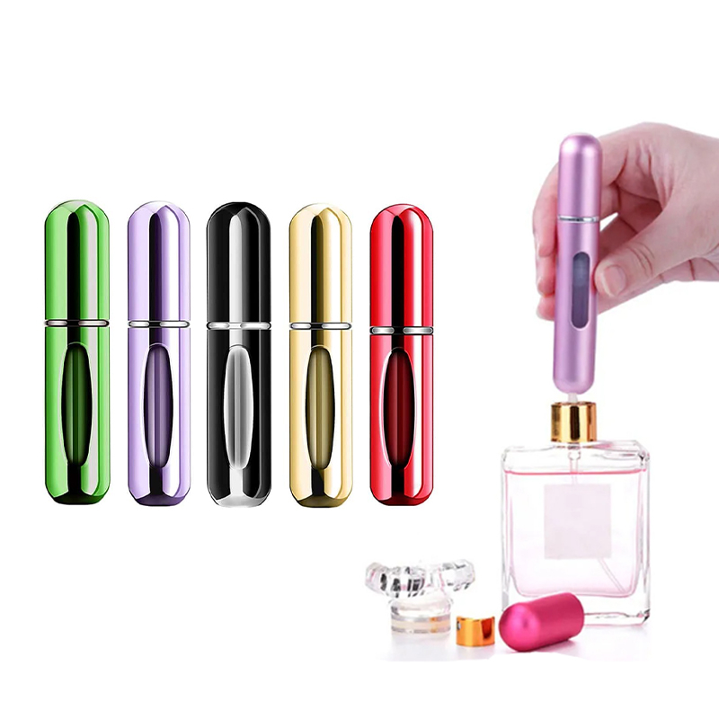 Set 5 Sticle Parfum, Reincarcabile, Reutilizabile, 5 ML, Metal, Pentru Calatorii, Rosu, Mov, Auriu, Verde si Negru [2]
