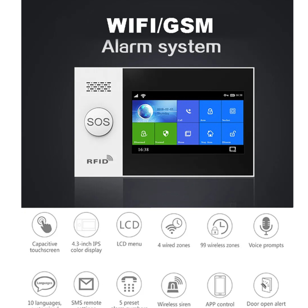 Sistem complet de alarma si senzori, compatibil Tuya / Smart Life, WiFi +GSM 4G, Alerta prin SMS, Apel Vocal, Control wireless, Notificare Aplicatie, control vocal Alexa [8]