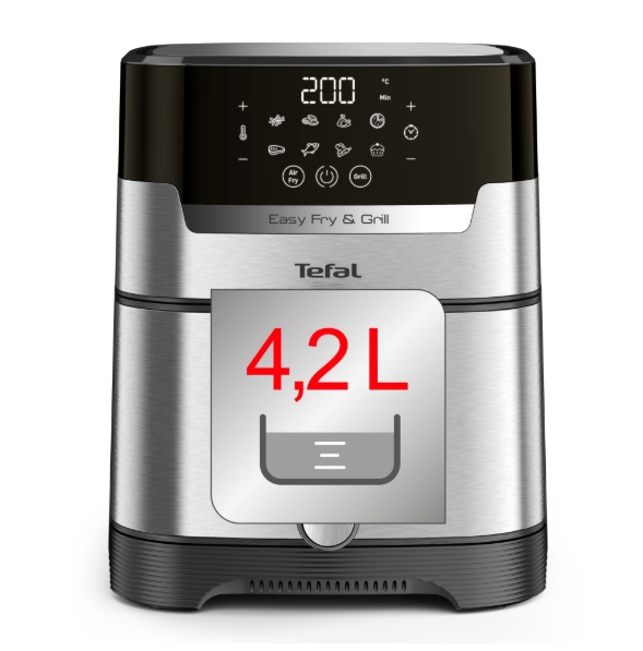 Friteuza cu aer cald Tefal Easy Fry&Grill 2in1 EY505D15, 1400W, 4.2L, temperatura ajustabila, 8 programe, functie grill cu gratar incorporat, tehnologie Extra Crisp, vas detasabil, argintiu & negru [10]