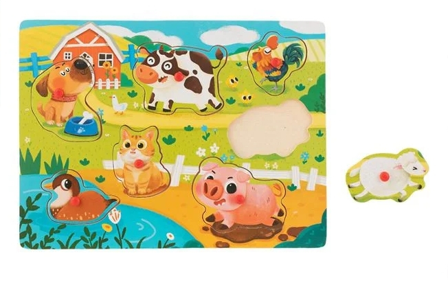 Puzzle Incastru din Lemn Animale Ferma (7 piese) - 30x22.5cm [2]