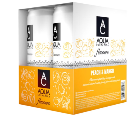 Bauturi carbogazoase - Apa minerala cu aroma de Piersica si Mango, 4 x 0.33l, Aqua Carpatica
